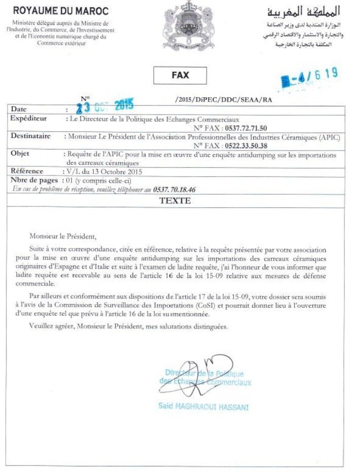 Industrie céramique: La requête antidumping de l'APIC est acceptée Industrie céramique: La requête antidumping de l'APIC est acceptée