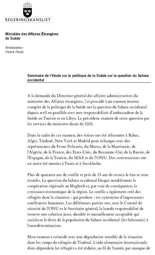 Document: comment la Suède a défini sa position sur le Sahara Document: comment la Suède a défini sa position sur le Sahara