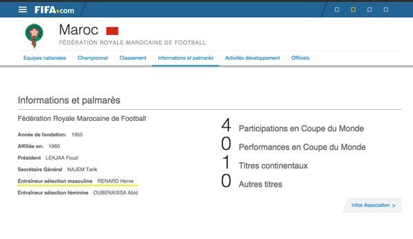 La Fifa retire le nom d'Hervé Renard en tant qu'entraîneur national La Fifa retire le nom d'Hervé Renard en tant qu'entraîneur national