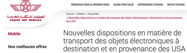 Les appareils électroniques interdits dans les vols Maroc-USA Les appareils électroniques interdits dans les vols Maroc-USA