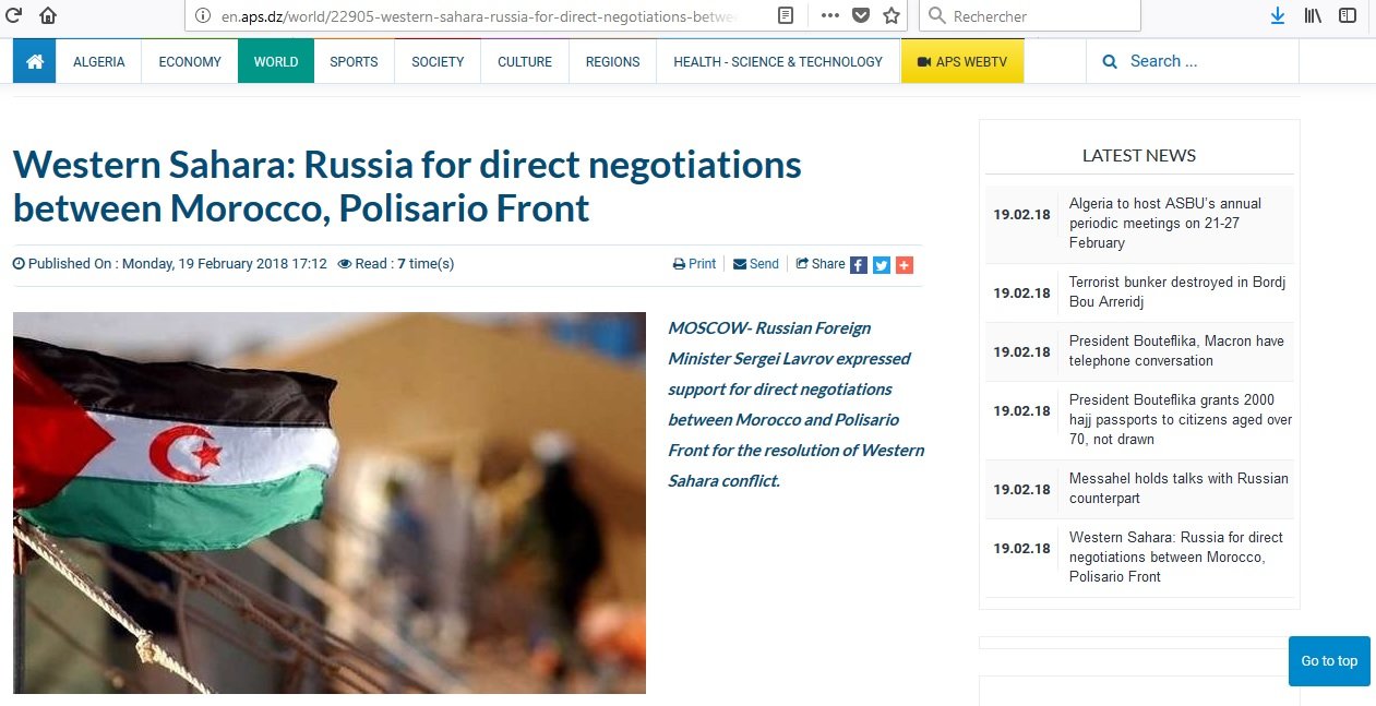 Sahara: comment l'agence algérienne APS a falsifié les propos de Lavrov Sahara: comment l'agence algérienne APS a falsifié les propos de Lavrov