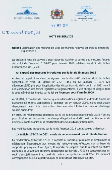 Tout savoir sur les droits de timbre de quittance: une note de la Direction des impôts Tout savoir sur les droits de timbre de quittance: une note de la Direction des impôts