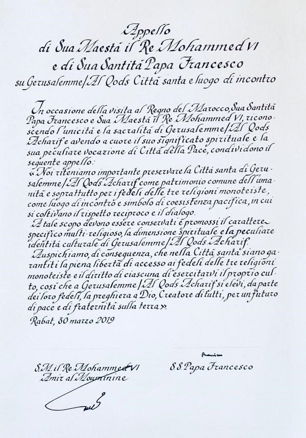 DOCUMENT. Le Roi Mohammed VI et le Pape François signent “l'Appel d'Al Qods” DOCUMENT. Le Roi Mohammed VI et le Pape François signent “l'Appel d'Al Qods”