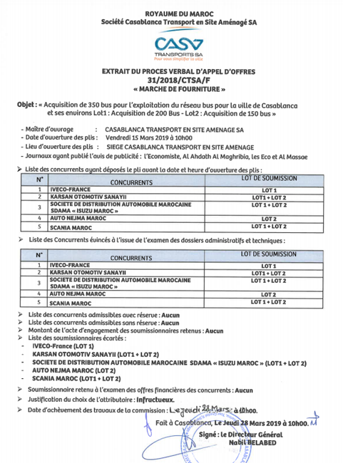 Casablanca: un autre marché pour l'achat de 350 bus déclaré infructueux Casablanca: un autre marché pour l'achat de 350 bus déclaré infructueux