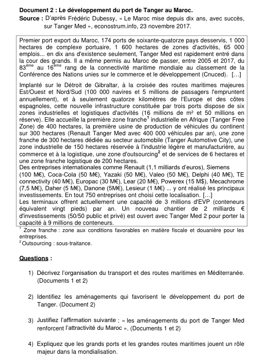 Bac Techno en France: Tanger Med parmi les sujets d'histoire-géographie Bac Techno en France: Tanger Med parmi les sujets d'histoire-géographie