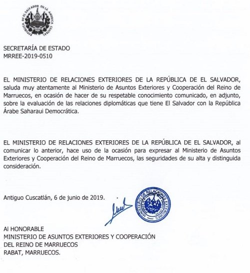 Le Salvador réévalue ses relations avec la “rasd” Le Salvador réévalue ses relations avec la “rasd”