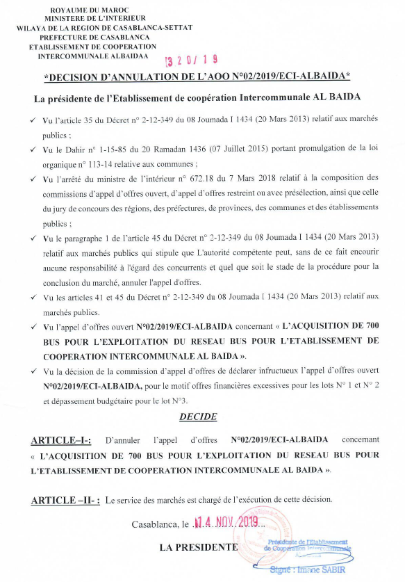 Casablanca: l'appel d'offres pour l'acquisition des nouveaux bus annulé Casablanca: l'appel d'offres pour l'acquisition des nouveaux bus annulé