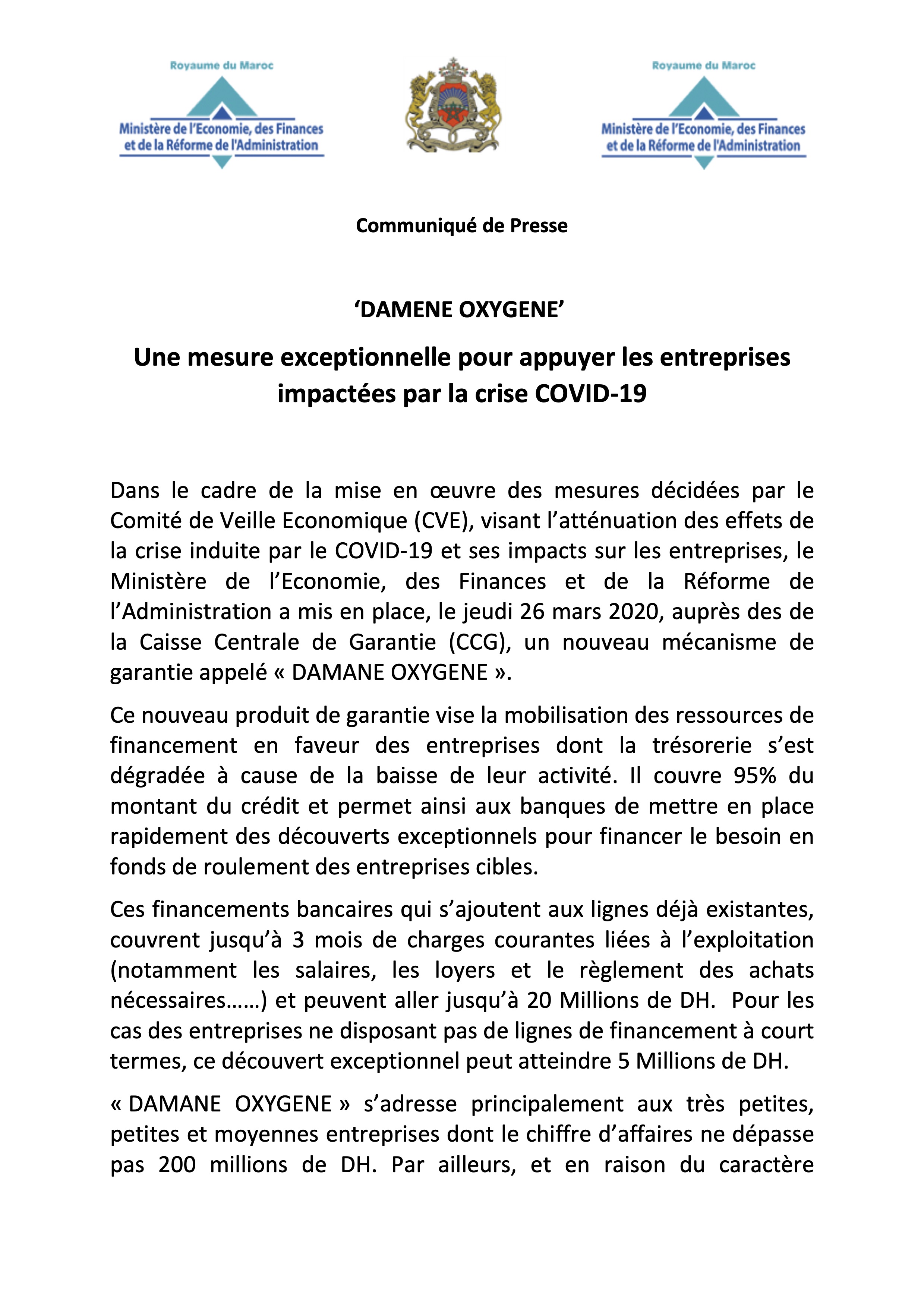 Crise du Coronavirus : la CCG lance la garantie “Damane Oxygène” (officiel) Crise du Coronavirus : la CCG lance la garantie “Damane Oxygène” (officiel)
