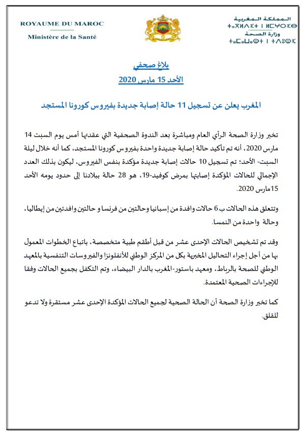 Coronavirus. 28 cas au Maroc, accélération de la propagation Coronavirus. 28 cas au Maroc, accélération de la propagation