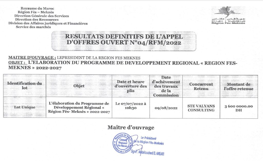 L'élaboration du PDR de Fès-Meknès confiée à Valyans consulting L'élaboration du PDR de Fès-Meknès confiée à Valyans consulting