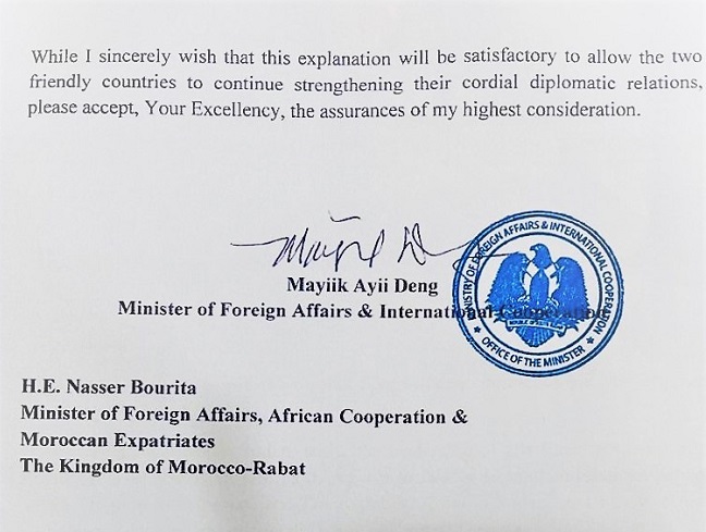 Le Soudan du Sud dément avoir reconnu la “rasd” Le Soudan du Sud dément avoir reconnu la “rasd”