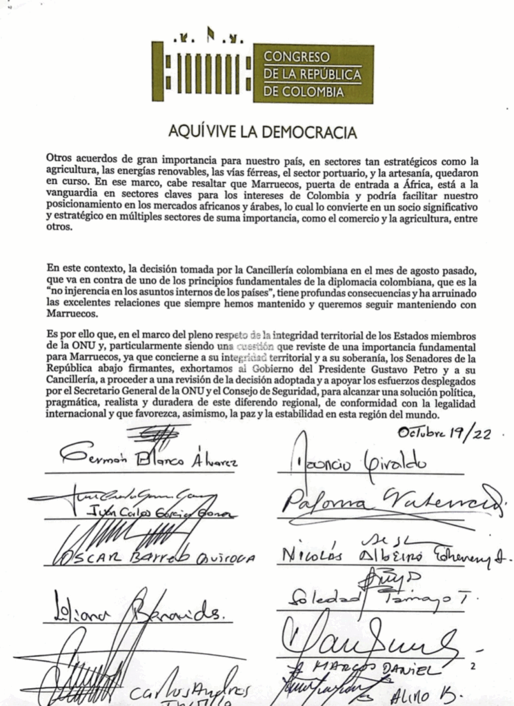 Le Sénat colombien rejette la décision du président de reconnaître le polisario Le Sénat colombien rejette la décision du président de reconnaître le polisario