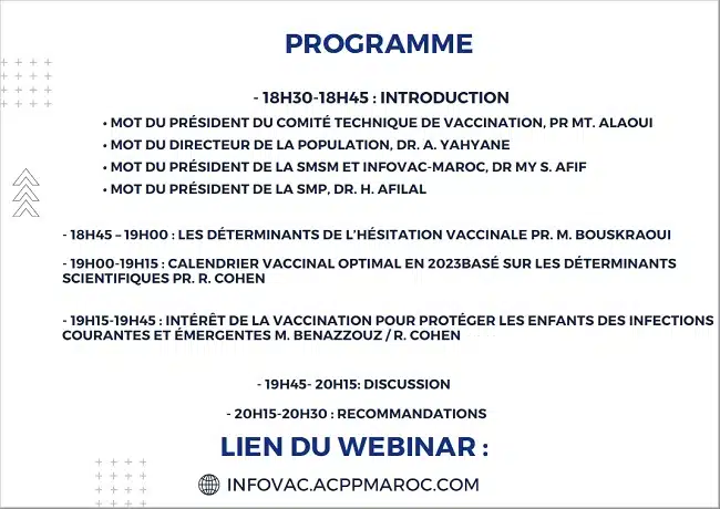 Un webinaire marocain dans le cadre de la semaine mondiale de vaccinologie Un webinaire marocain dans le cadre de la semaine mondiale de vaccinologie