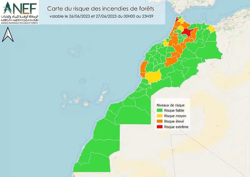 Risques d'incendies de forêt dans plusieurs provinces au Maroc (liste) Risques d'incendies de forêt dans plusieurs provinces au Maroc (liste)