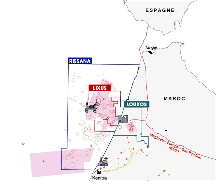 Gaz naturel. Développement en approche du champ d’Anchois par Chariot au large de Larache Carte des licences Chariot dans le bassin du gharb