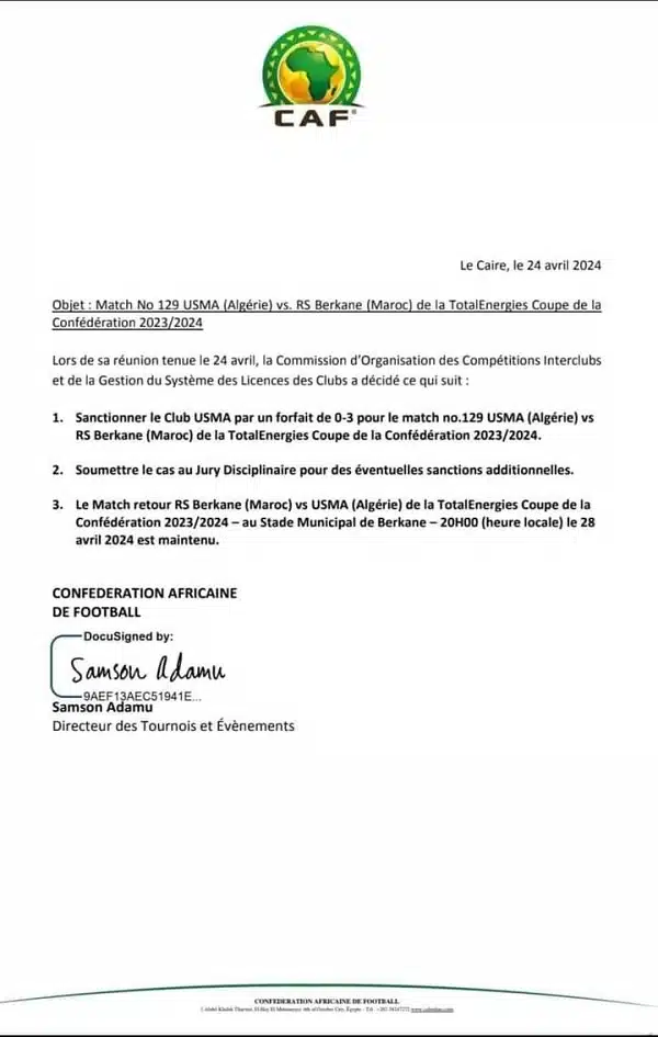 La RS Berkane obtient gain de cause, maintien du match retour au Maroc La RS Berkane obtient gain de cause, maintien du match retour au Maroc
