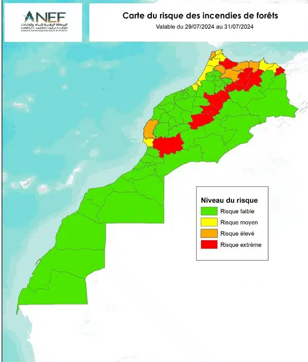 Risque extrême de feux de forêt dans 10 provinces (ANEF) Risque extrême de feux de forêt dans 10 provinces (ANEF)
