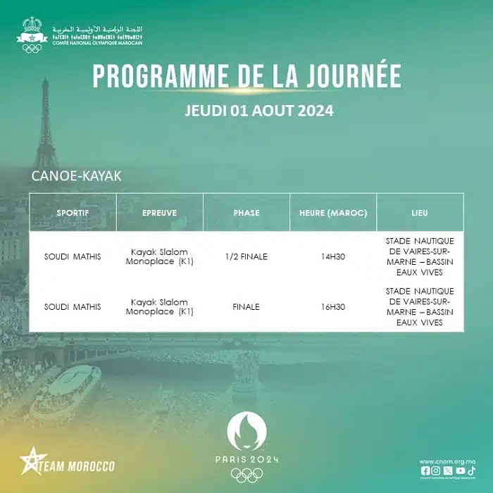 JO 2024. Le programme des athlètes marocains pour ce jeudi 1er août JO 2024. Le programme des athlètes marocains pour ce jeudi 1er août