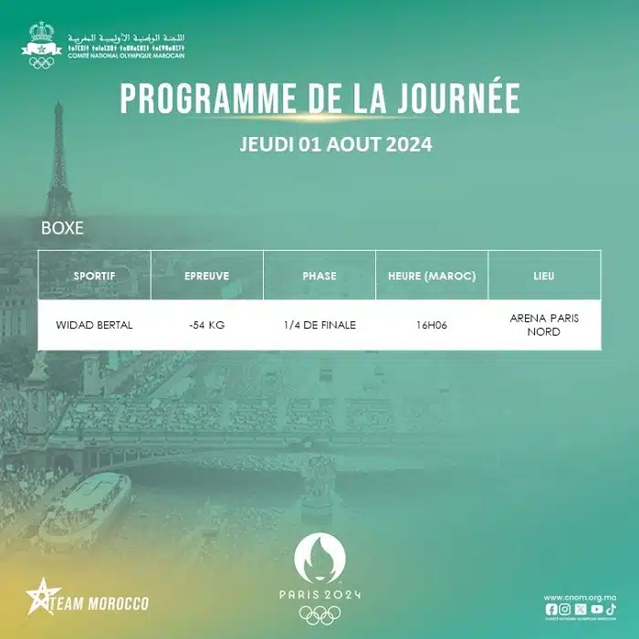JO 2024. Le programme des athlètes marocains pour ce jeudi 1er août JO 2024. Le programme des athlètes marocains pour ce jeudi 1er août