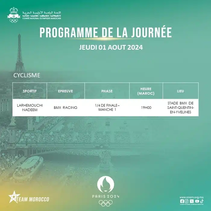JO 2024. Le programme des athlètes marocains pour ce jeudi 1er août JO 2024. Le programme des athlètes marocains pour ce jeudi 1er août
