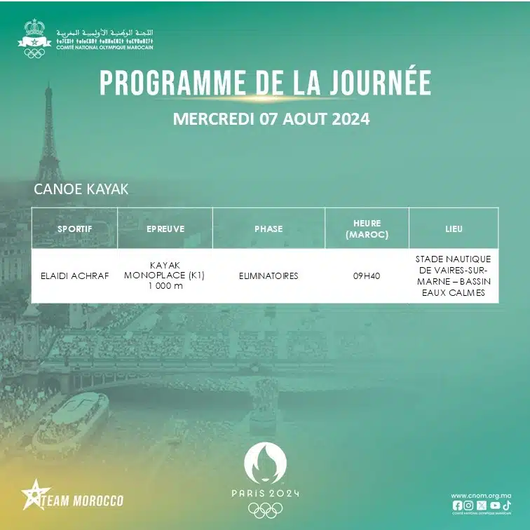 JO 2024. Le programme des athlètes marocains pour ce mercredi 7 août JO 2024. Le programme des athlètes marocains pour ce mercredi 7 août