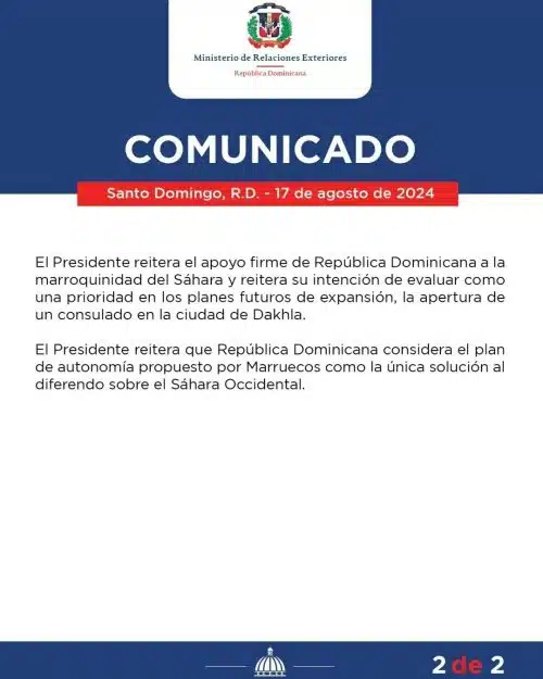 La République Dominicaine reconnaît la marocanité du Sahara La République Dominicaine reconnaît la marocanité du Sahara