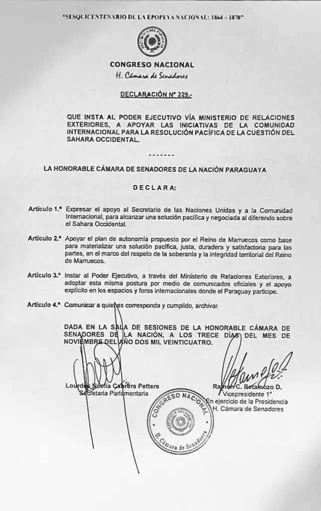 Le Paraguay exprime son soutien à l'intégrité territoriale du Maroc Le Paraguay exprime son soutien à l'intégrité territoriale du Maroc