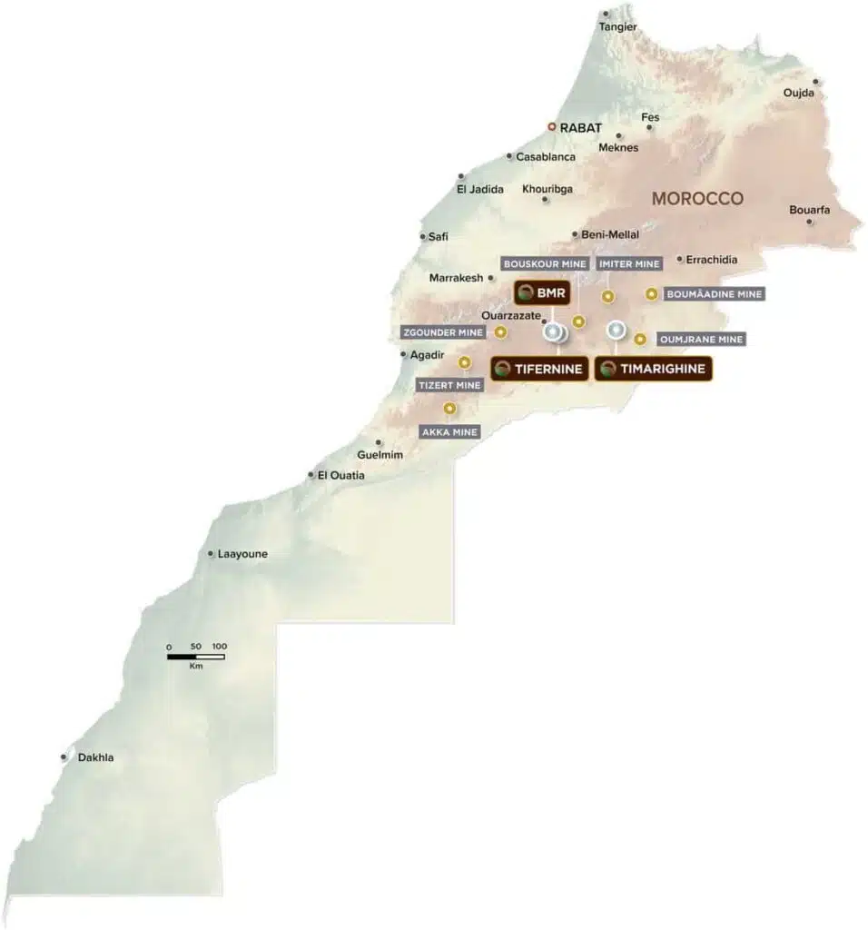 Morocco Strategic Minerals identifie un potentiel prometteur en cuivre sur le projet BMR carte des mines du sud atlasique et les projets d'exploration de Morocco Strategic Minerals