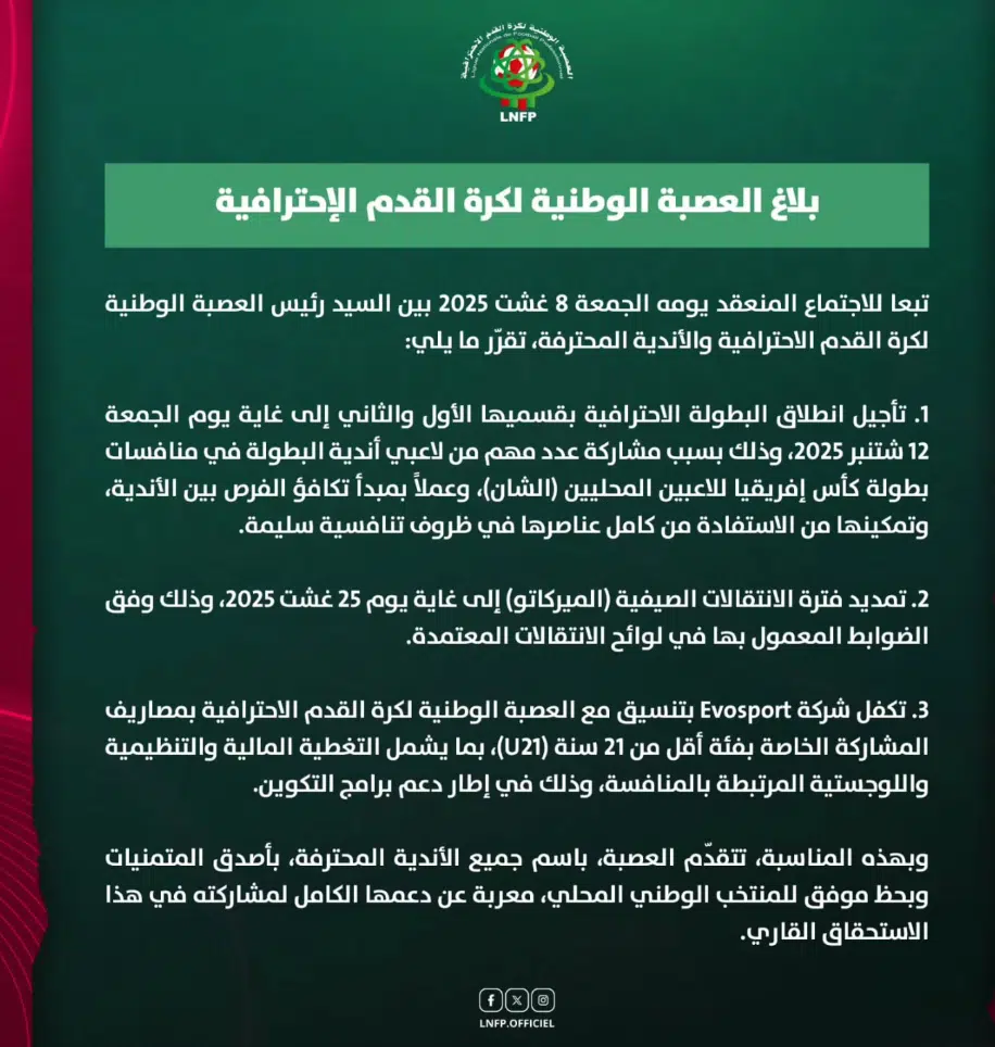 Football. La LNFP reporte le début de la Botola Football. La LNFP reporte le début de la Botola