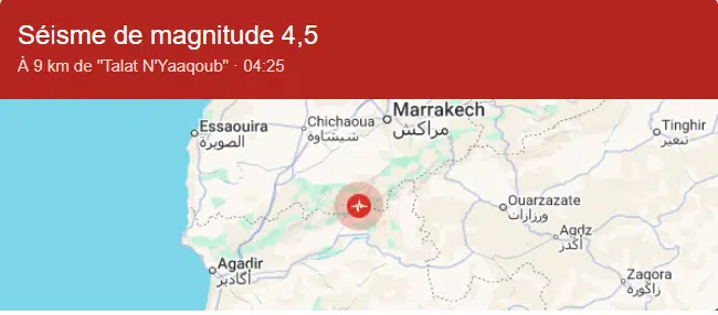 Une secousse de magnitude 4,6 ressentie à Tlat N’Yaqoub Une secousse de magnitude 4,6 ressentie à Tlat N’Yaqoub