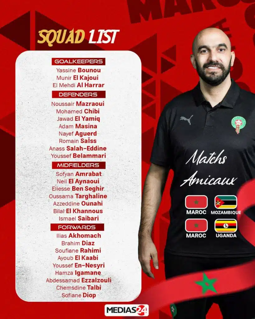 Walid Regragui convoque 27 joueurs dont Romain Saïss Walid Regragui convoque 27 joueurs dont Romain Saïss