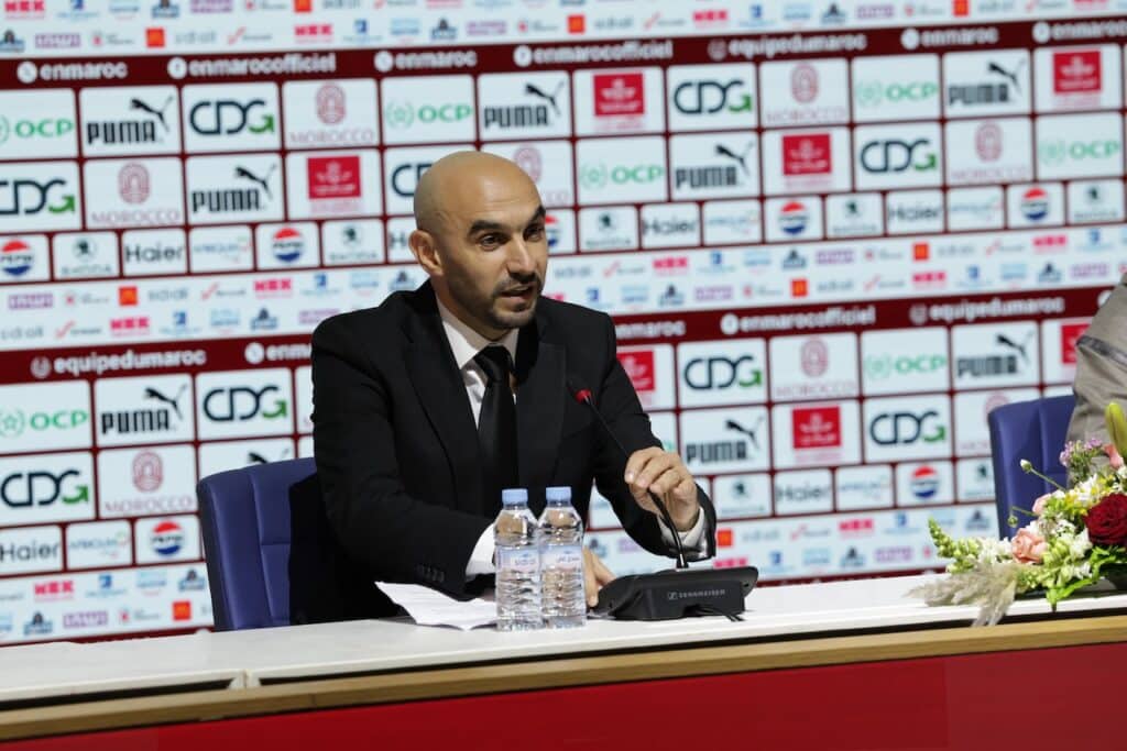 Walid Regragui lors de l’annonce de son départ des Lions de l’Atlas au Complexe Mohammed VI