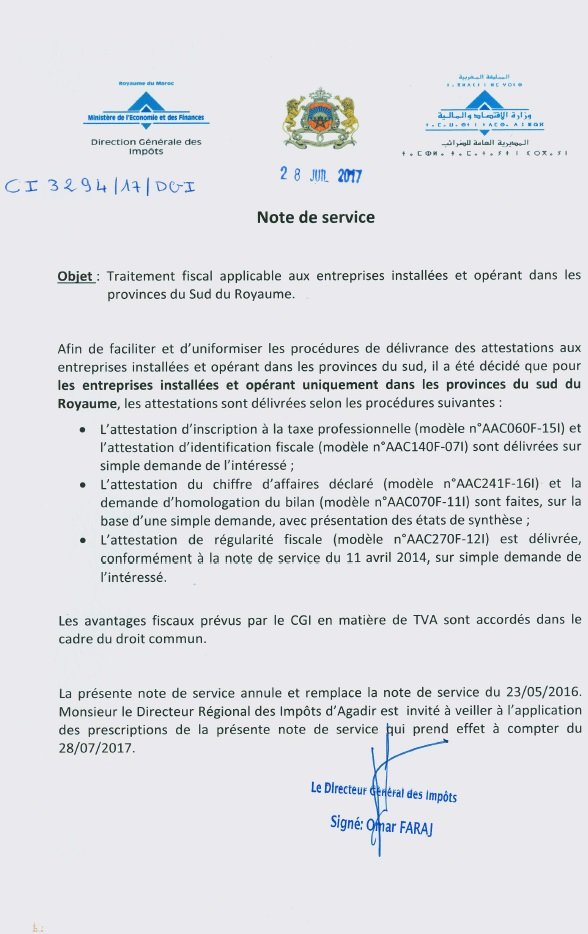 Aucun changement du régime fiscal des provinces du sud