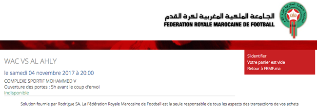Wydad-Al Ahly: la FRMF arrête la vente des billets en ligne