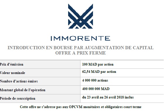 Introduction en bourse d'Immorente: L'AMMC donne son feu vert