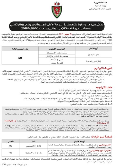 La DGSN recrute 50 infirmiers et cadres techniciens de la santé