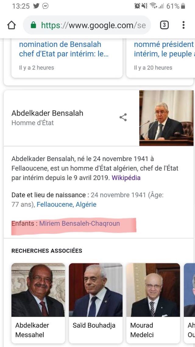 INTOX. Quand Miriem Bensalah devient la fille du président algérien par intérim