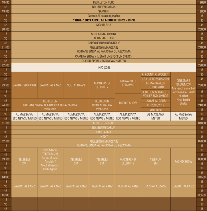 2M: Les principaux rendez-vous pour le mois de Ramadan 2019