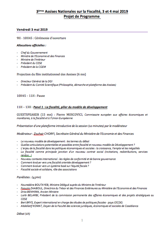 Le programme des Assises nationales sur la fiscalité