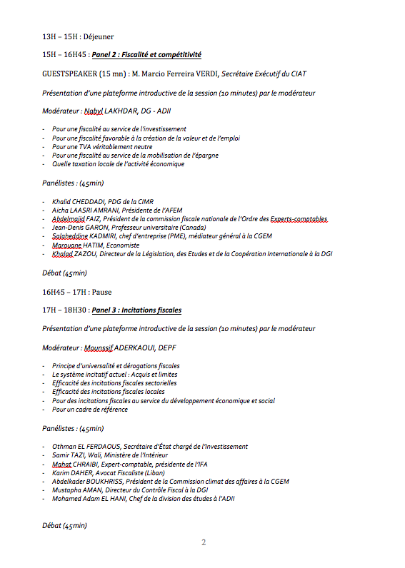 Le programme des Assises nationales sur la fiscalité