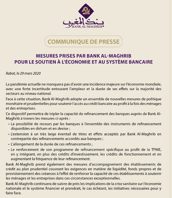 BAM triple la capacité de refinancement des banques pour soutenir l'économie