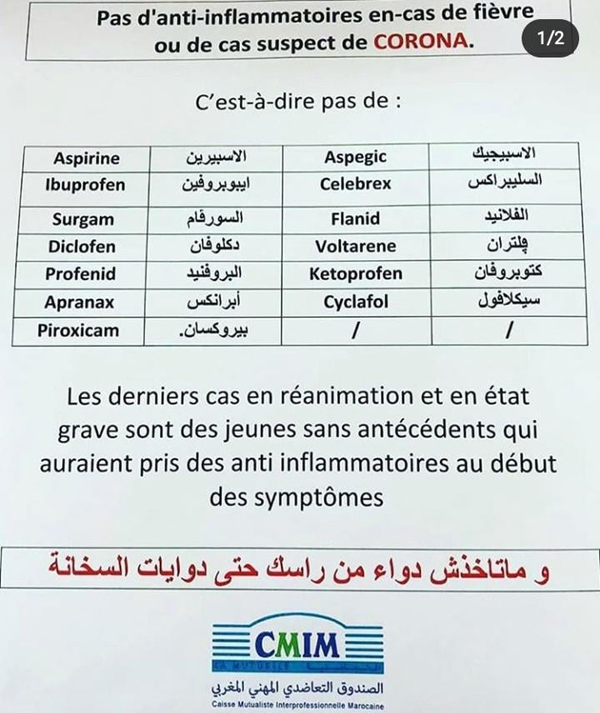 Coronavirus: gare aux anti-inflammatoires!