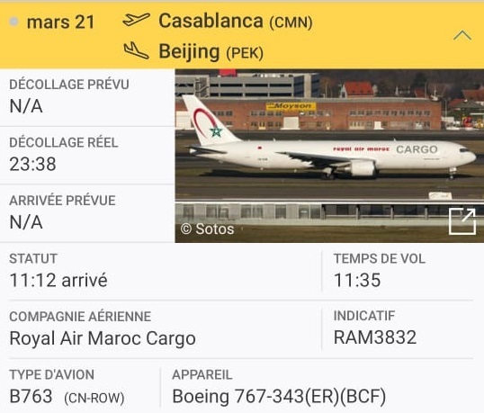 Coronavirus. Le Maroc prend livraison d'équipements chinois à Pékin