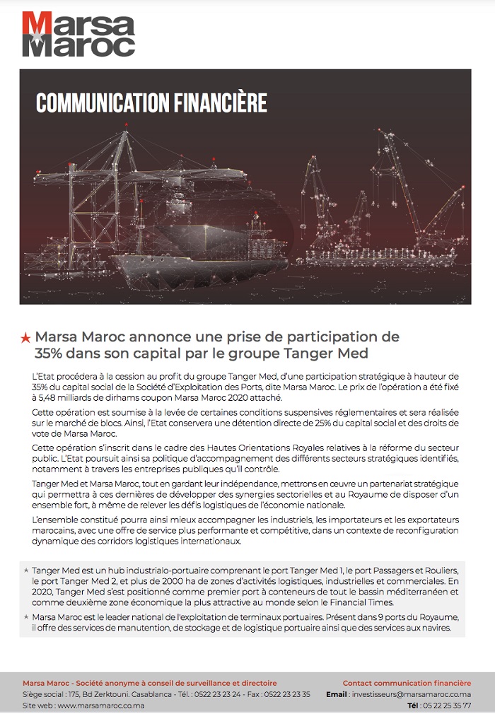 L’État va céder 35% de Marsa Maroc à Tanger Med pour 5,48 milliards de DH