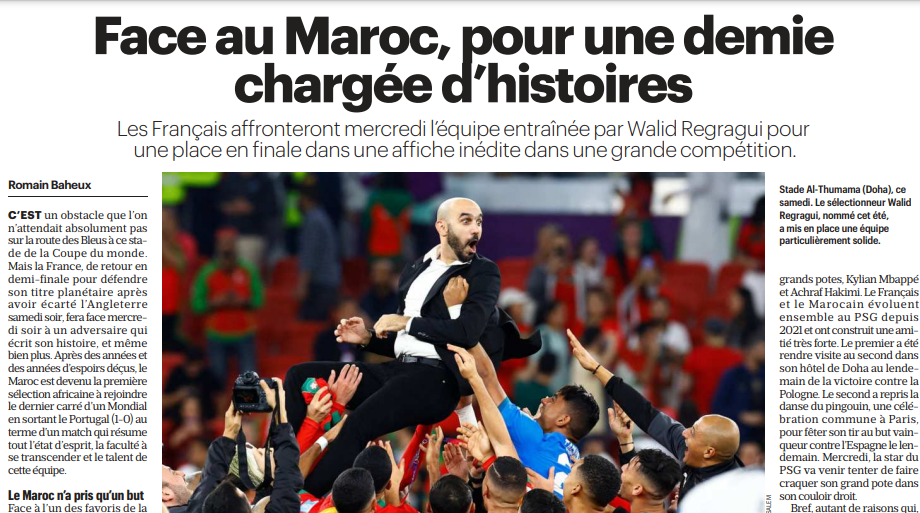 Maroc-France. Une demi-finale historique selon la presse française