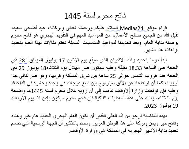 Voici la date du 1er Moharram, nouvel an de l’hégire selon les calculs astronomiques