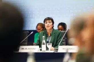 Zineb El Adaoui en séance plénière devant les deux chambres réunies du Parlement