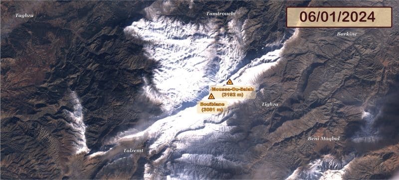 Images satellites des dernières neiges sur le massif du Bouiblane