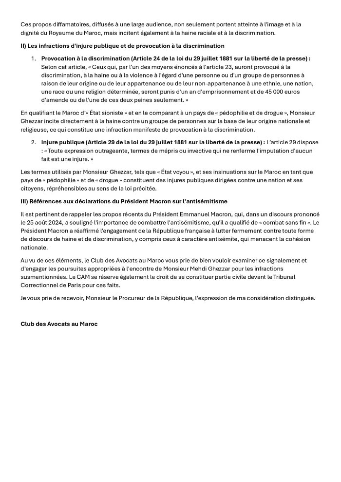 Le Club des Avocats dépose une plainte à Paris contre Mehdi Ghezzar pour propos antisémites