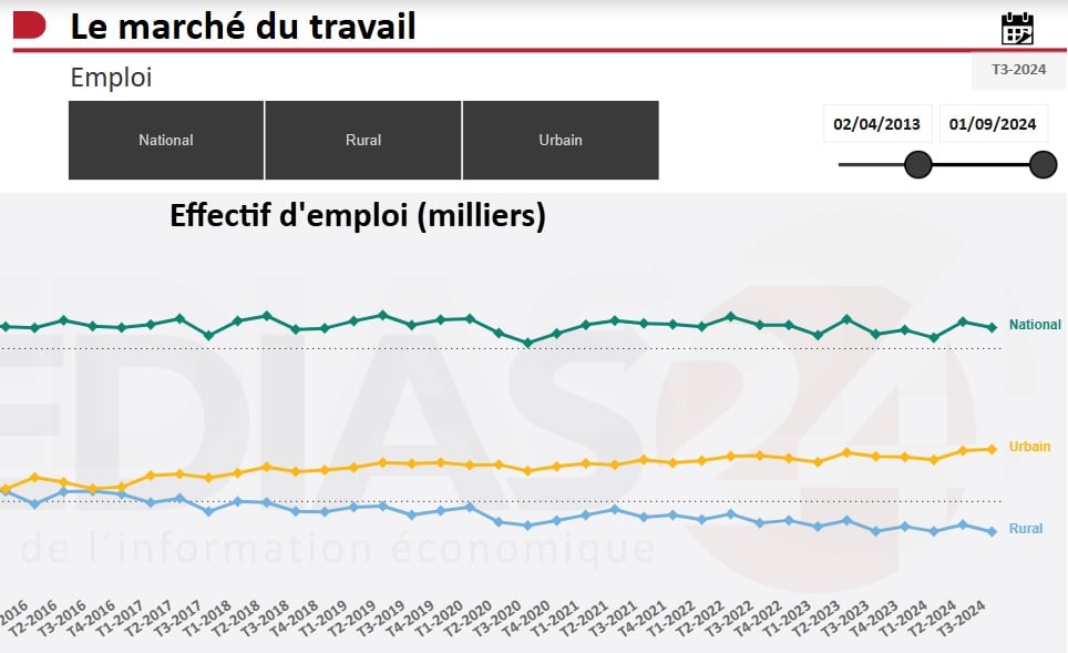 Chômage: 75.000 emplois nets créés au cours des 3 premiers trimestres 2024, les indicateurs continuent de se dégrader à la campagne